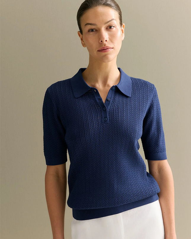Tornova Loose Knit Polo Tee – Summer Casual Women's Top