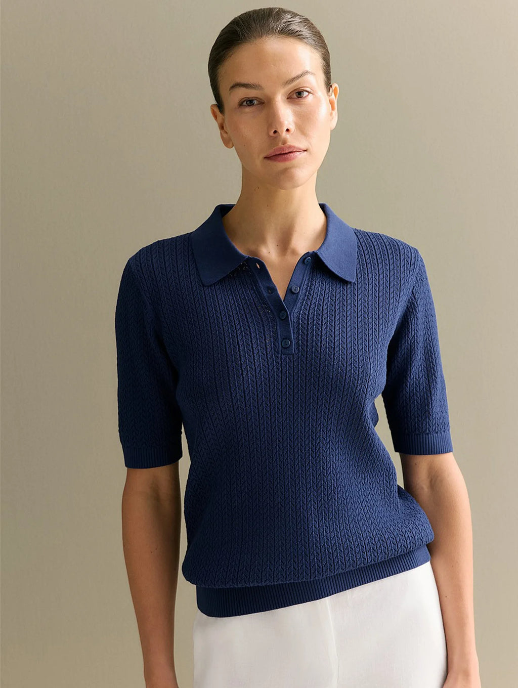 Tornova Loose Knit Polo Tee – Summer Casual Women's Top-HighTouch