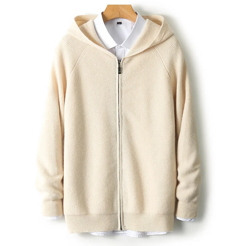 Wool Zip Hoodie Cardigan Men ‒ Thick Knit Autumn/Winter Zip Jacket-HighTouch