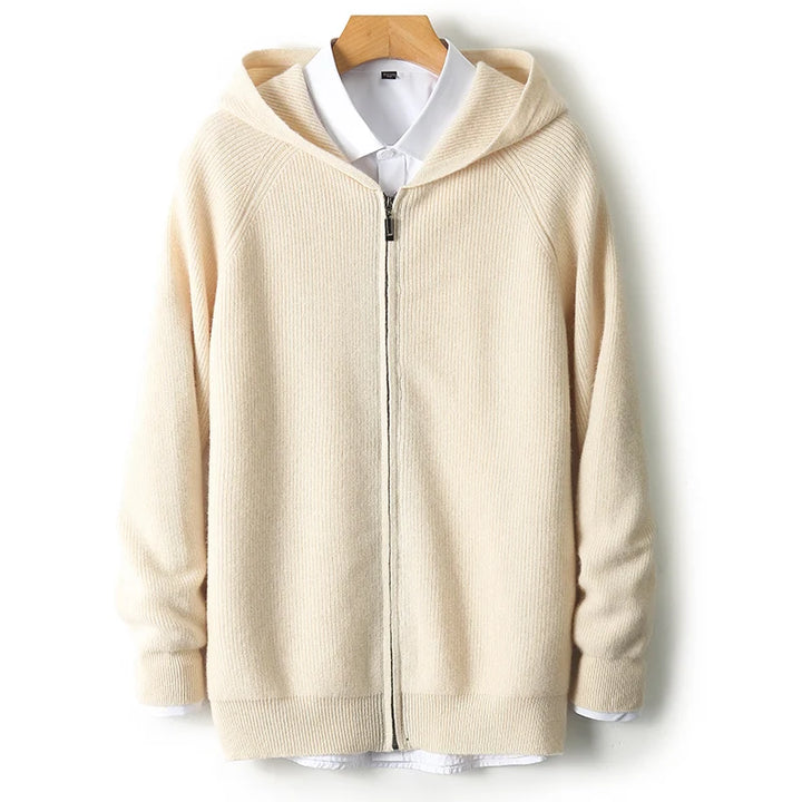 Wool Zip Hoodie Cardigan Men ‒ Thick Knit Autumn/Winter Zip Jacket-HighTouch