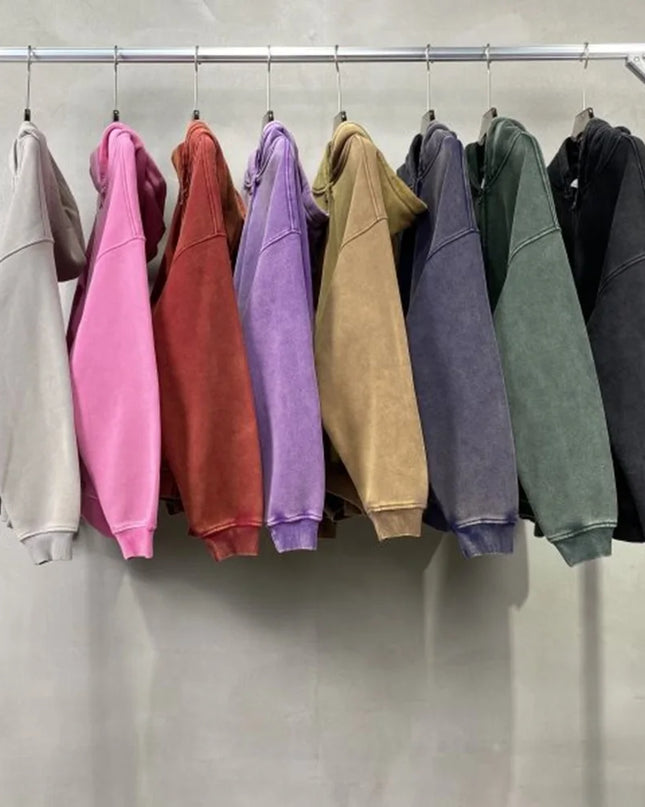 Luxury Batik‑Wash Full‑Zip Street Hoodie