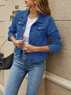 Slim-Fit Button-Down Denim Jacket – Cropped Denim Jacket-HighTouch
