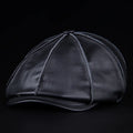Genuine Cowhide Leather Octagonal Cap – Warm & Adjustable Men’s Style-HighTouch