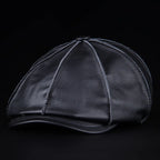 Genuine Cowhide Leather Octagonal Cap – Warm & Adjustable Men’s Style-HighTouch