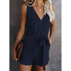 V‑Neck Jumpsuit with Tailored Shorts-HighTouch