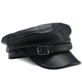 Luxury Genuine Leather Captain / Military Peaked Cap – Unisex Adjustable Black-HighTouch