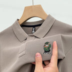 Bear-Embroidered 100% Cotton Long-Sleeve Polo – Spring/Autumn Men’s-HighTouch