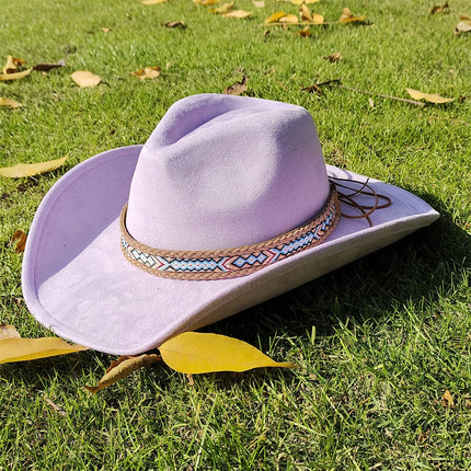 Suede Wide-Brim Western Cowboy Fedora Adjustable Fit