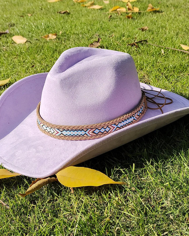 Suede Wide-Brim Western Cowboy Fedora Adjustable Fit