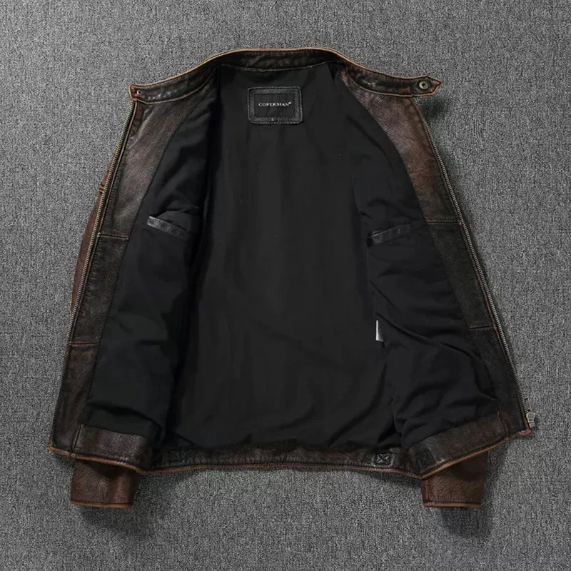 Real Cowhide & Fur Bomber Leather Jacket-HighTouch