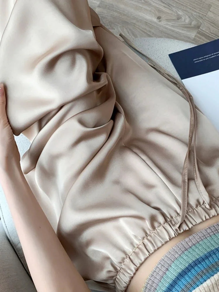 Cool & Chic – Ice Silk Satin High-Waist Wide-Leg Pants-HighTouch