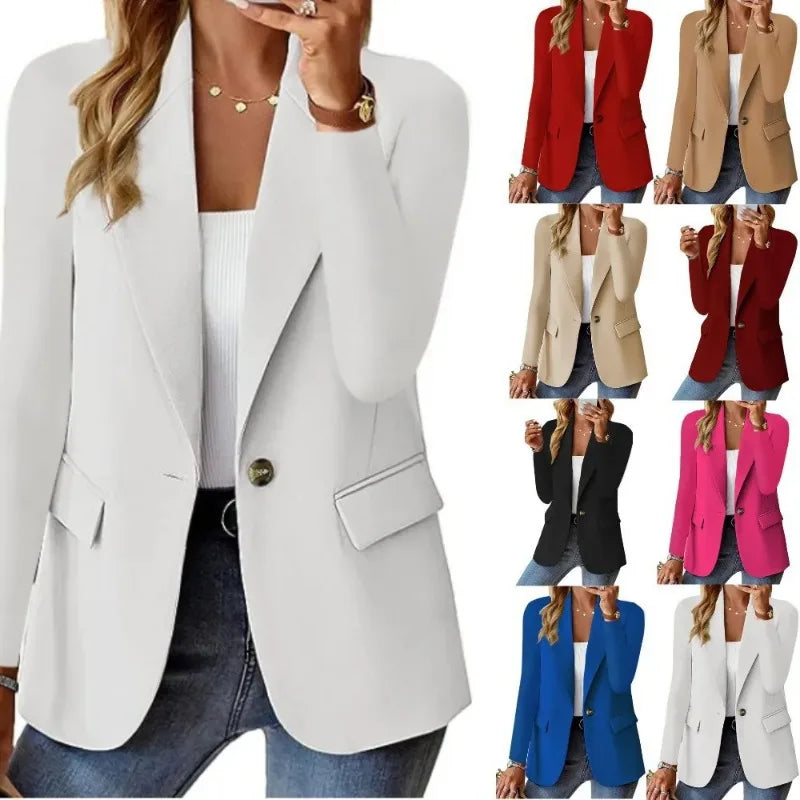 Women’s Casual Solid Blazer – Long Sleeve Turn-Down Collar Suit Coat