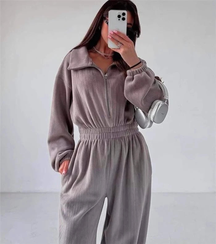 Women’s Hooded Zip Jumpsuit Set