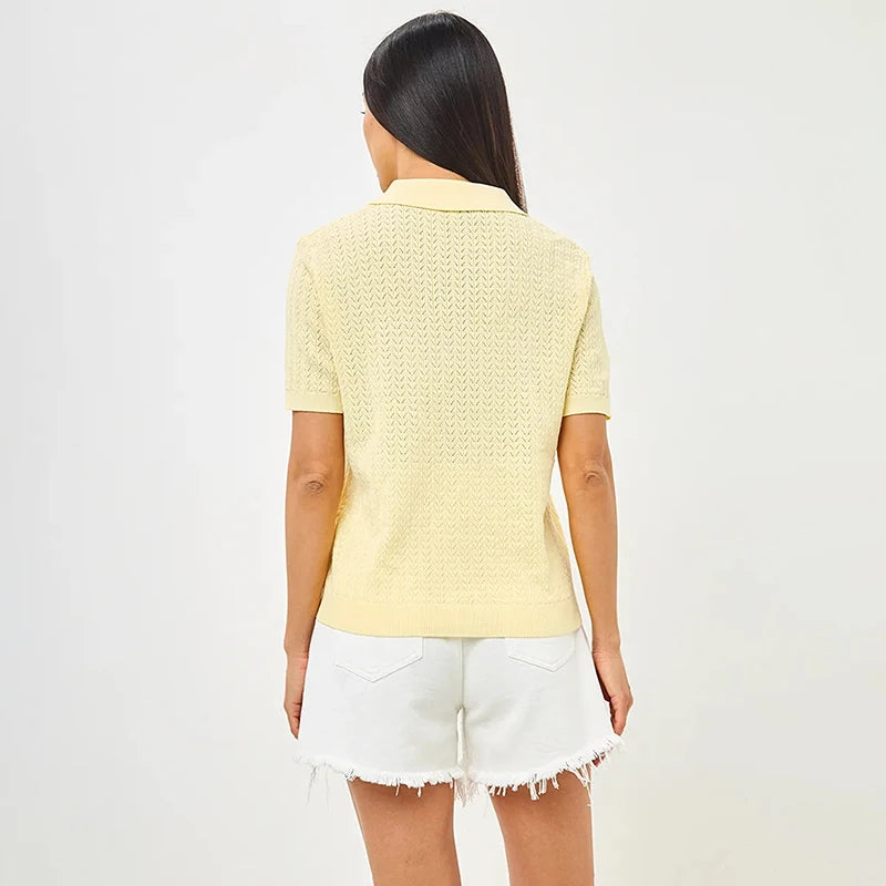 Tornova Loose Knit Polo Tee – Summer Casual Women's Top-HighTouch