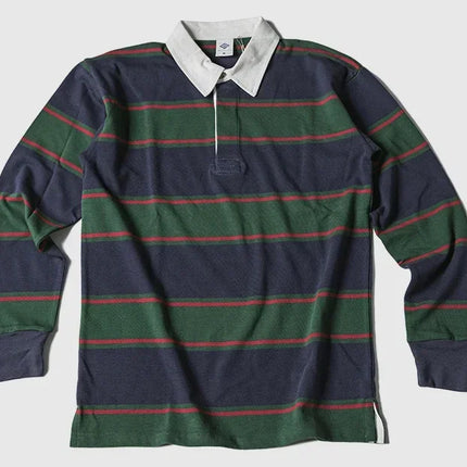 Non Stock Ivy League Fashion Striped Polo Shirt Retro Preppy Style Men's Long-Sleeve Tee