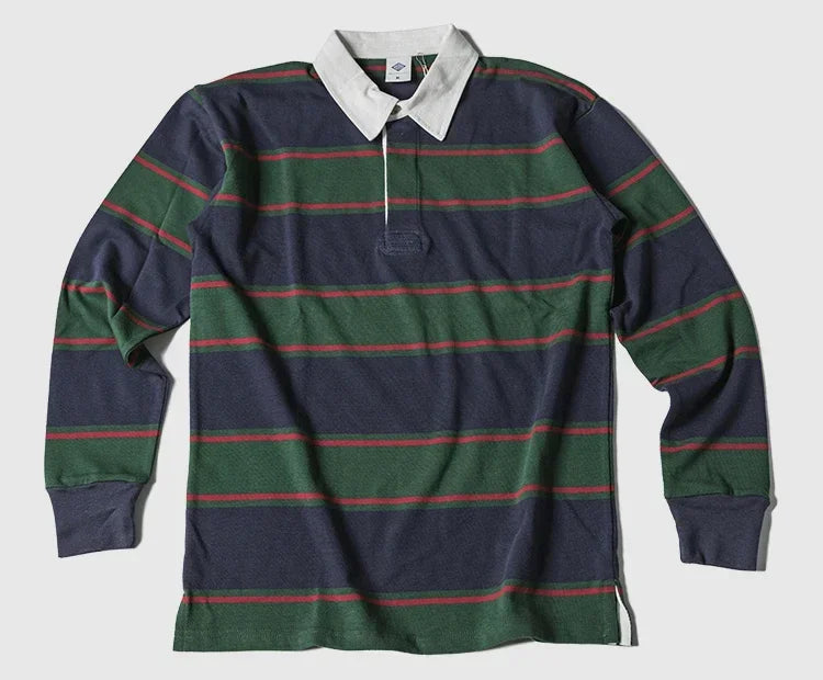 Niet op voorraad Ivy League modieus gestreept poloshirt retro preppy stijl heren shirt met lange mouwen