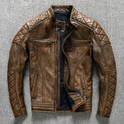 Vintage Yellow-Brown Cowhide Slim Fit Biker Jacket – Motorcycle Coat