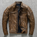 Vintage Yellow-Brown Cowhide Slim Fit Biker Jacket – Motorcycle Coat-HighTouch