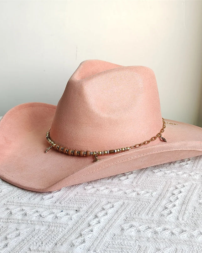 Suede Wide-Brim Western Cowboy Fedora Adjustable Fit