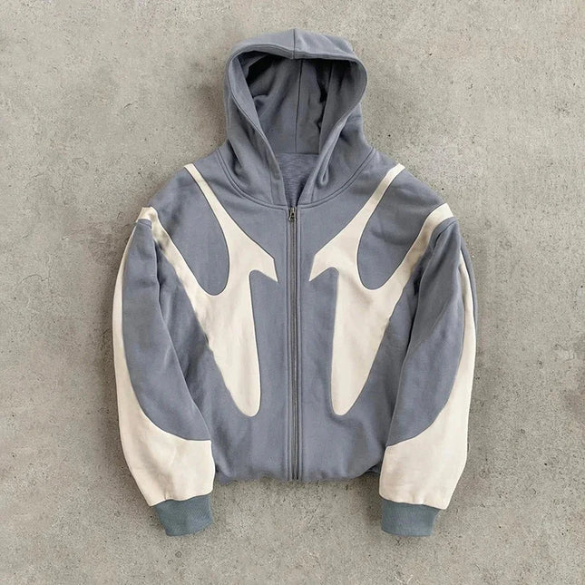 American- Retro Letter Printed Zip‑Up Hoodie