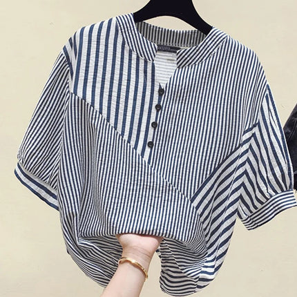 Elegant Striped V-Neck Blouse