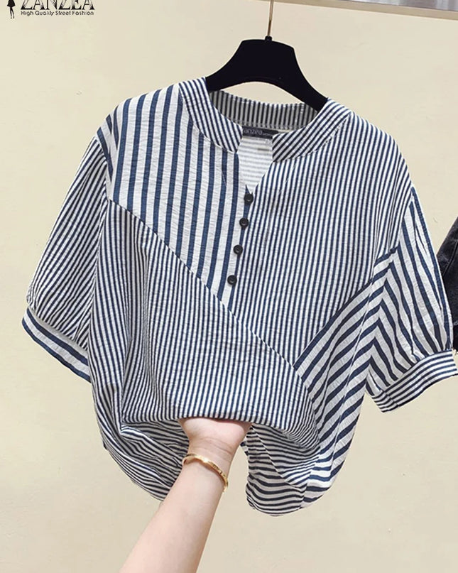 Elegant Striped V-Neck Blouse