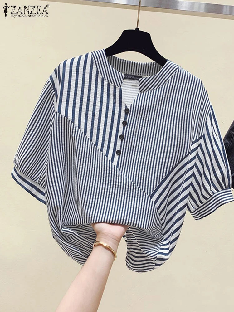Elegant Striped V-Neck Blouse-HighTouch