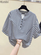 Elegant Striped V-Neck Blouse-HighTouch