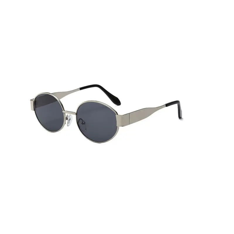 Retro Oval Metal-Frame Sunglasses