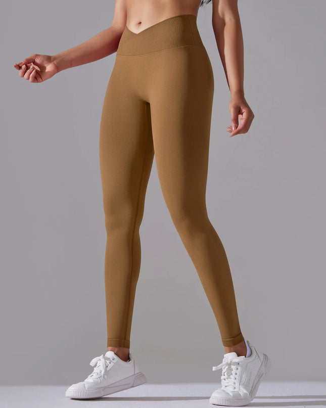 Women’s Seamless High-Waisted Cross-Over Scrunch-Butt Leggings – Lift & Shape