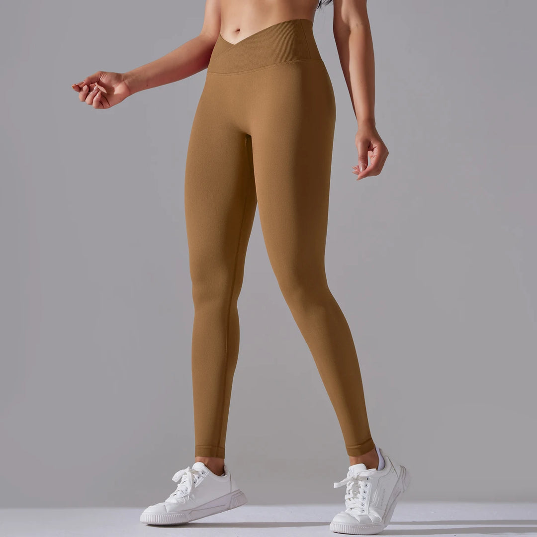 Women’s Seamless High-Waisted Cross-Over Scrunch-Butt Leggings – Lift & Shape-HighTouch