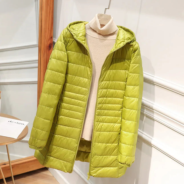 Women’s Long Warm Down Coat with Portable Storage Bag