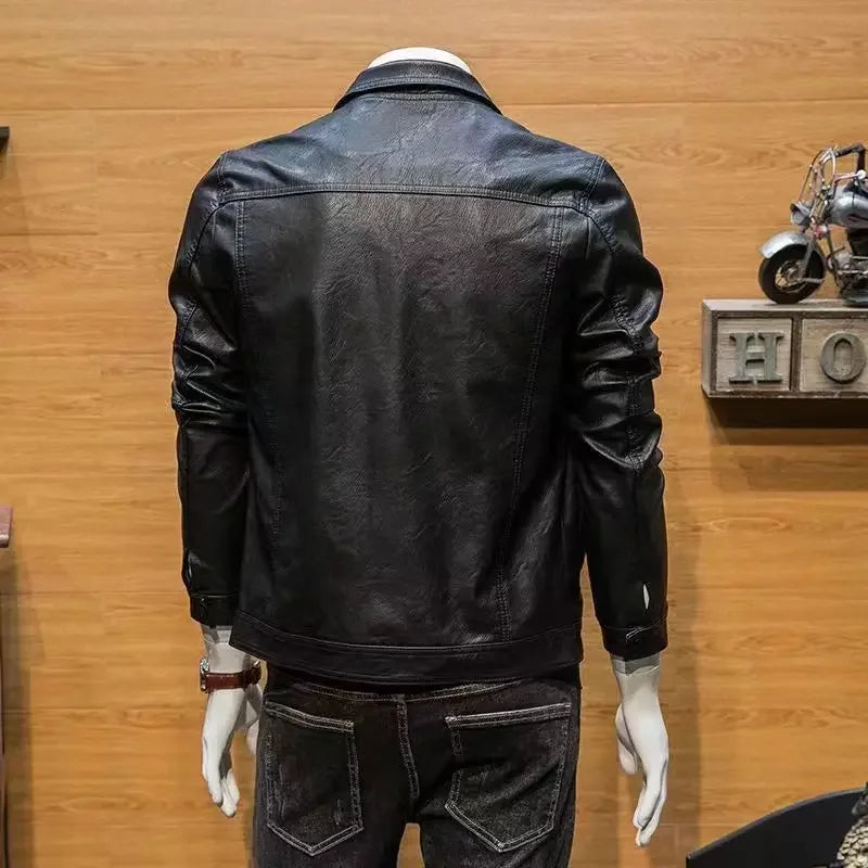 Korean-Style Slim PU Motorcycle Jacket for Men