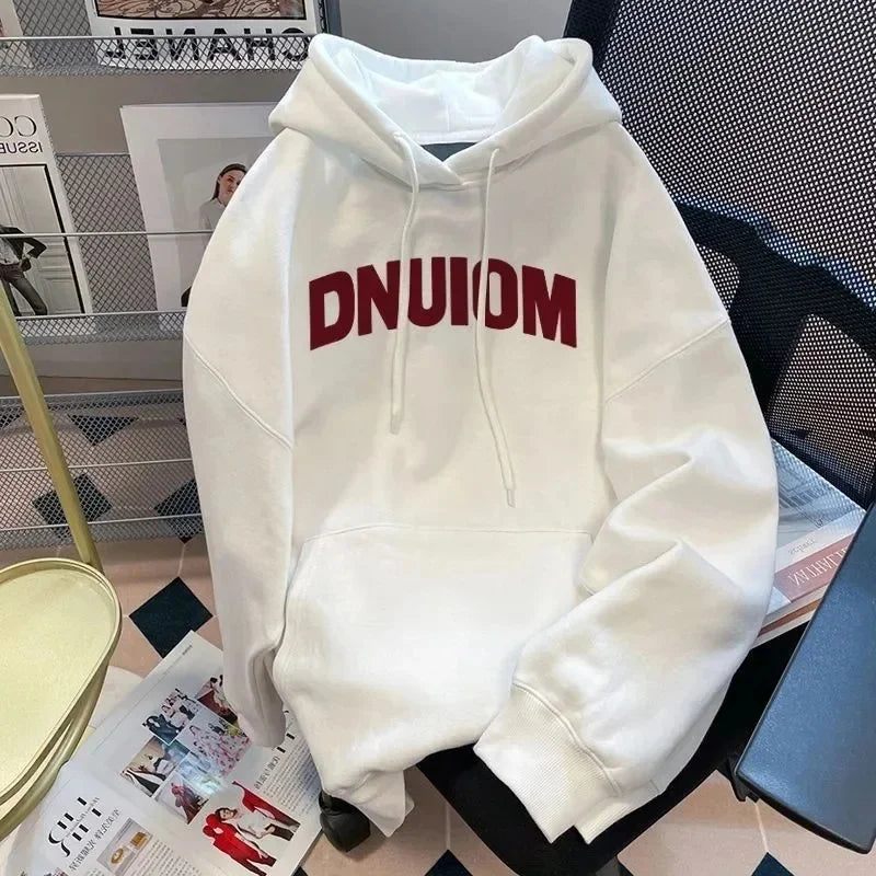 Plus-Size Fleece-Lined Oversized Hoodie – Korean Lazy-Style Warm Pullover