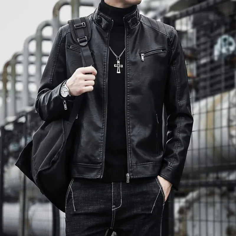 Slim Short PU Leather Blazer Jacket-HighTouch
