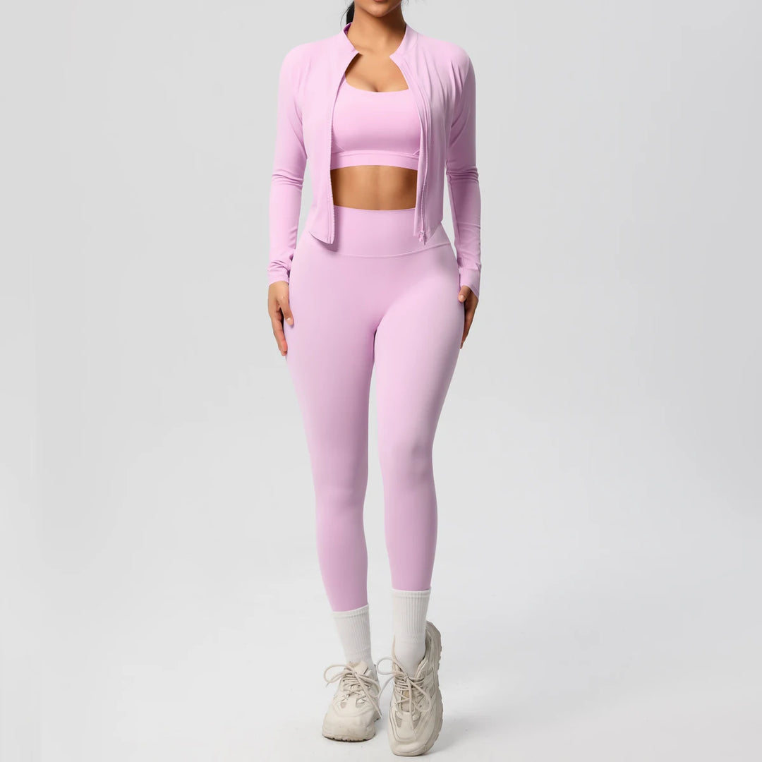 Women Gym Set 3 Piece Workout Outfit Fitness Activewear-HighTouch