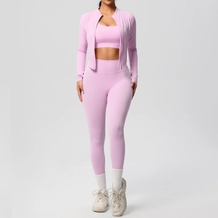 Women Gym Set 3 Piece Workout Outfit Fitness Activewear-HighTouch