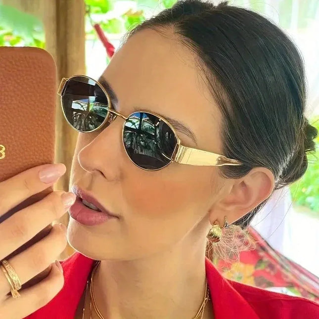 Retro Oval Metal-Frame Sunglasses