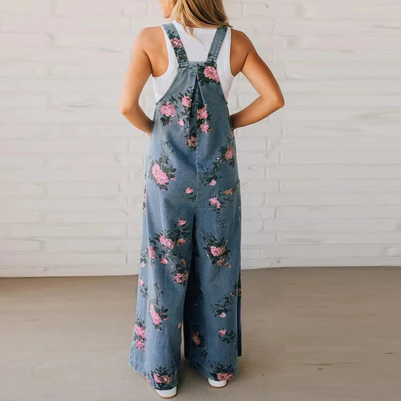 Retro Denim Button-Up Strappy Jumpsuit – Women’s Casual Pocket Overalls Romper