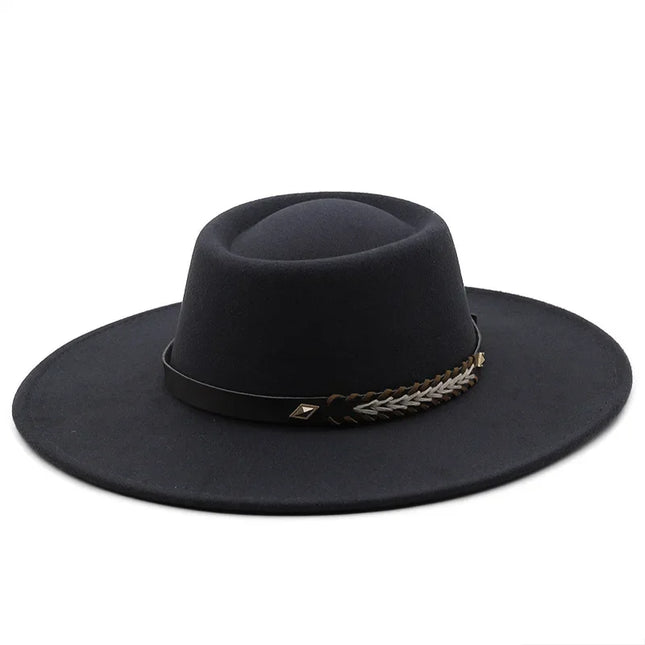 British-Style Wide-Brim Felt Fedora – Adjustable Luxury Jazz & Wedding Hat