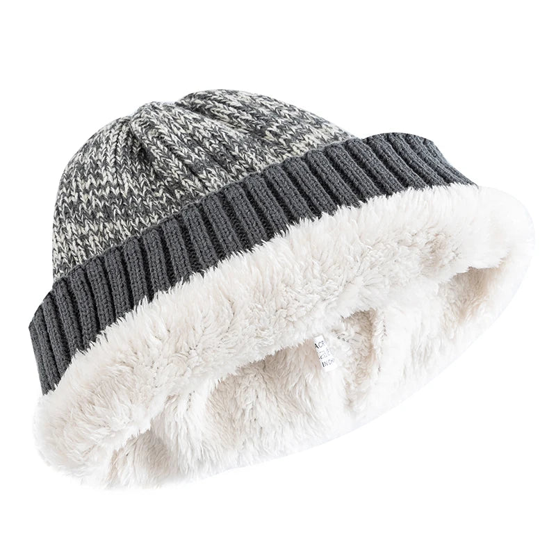 Unisex Two-Tone Fur-Lined Knit Beanie