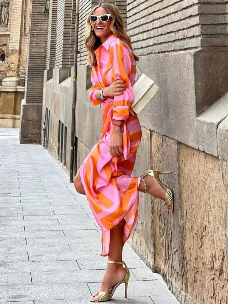 Chic Summer Dress Orange Pink for Elegant Comfort and Versatile Day to Evening Style