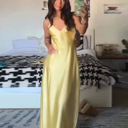 V‑Neck Sling Maxi Dress – Elegant Loose Fit Summer Dress