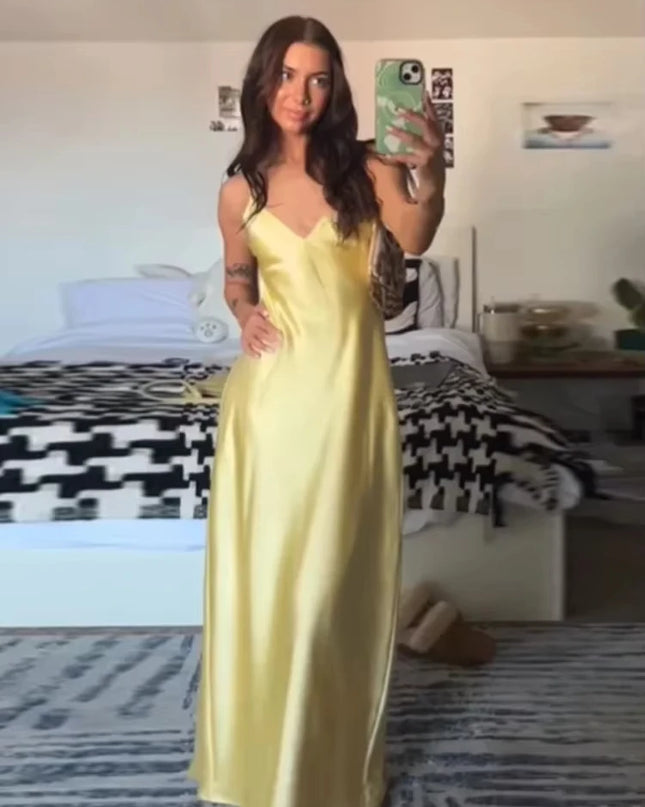 V‑Neck Sling Maxi Dress – Elegant Loose Fit Summer Dress