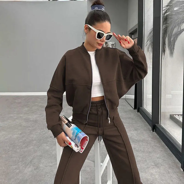 Women’s Matching Zipper Jacket & High-Waist Jogger Set
