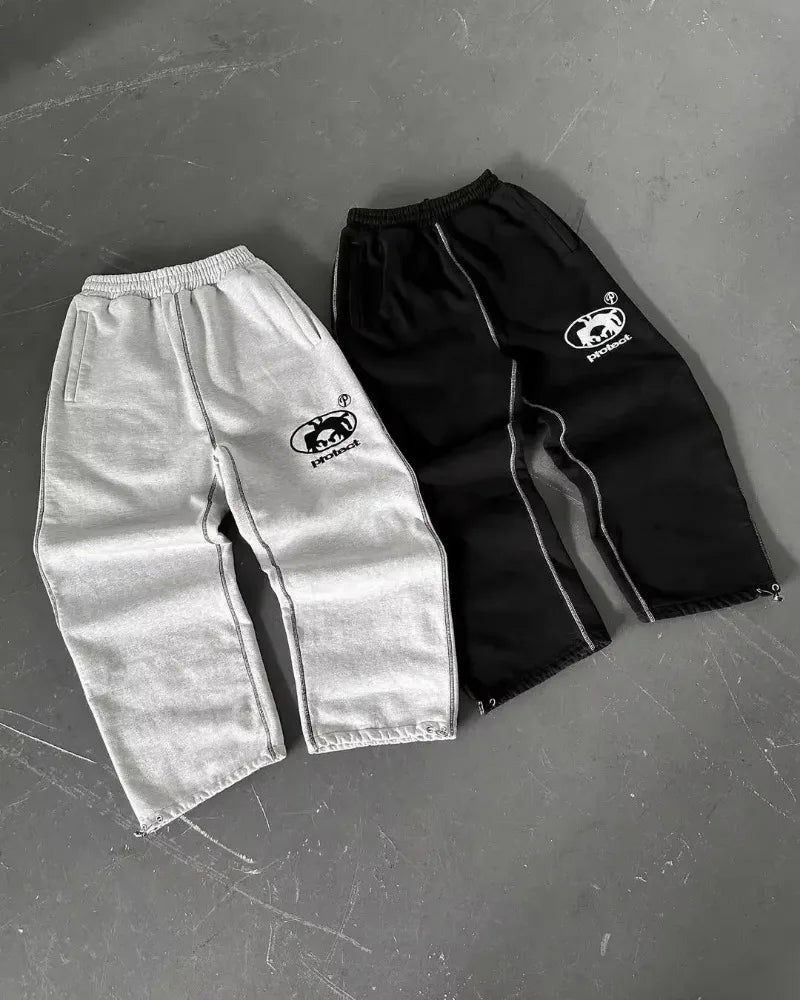 Streetwear Letter Embroidery Loose Sweatpants – Y2K Harajuku Wide-Leg Statement-HighTouch