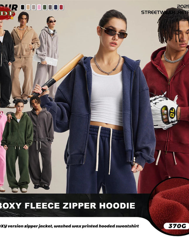 Unisex Heavy-Fleece Zip Hoodie 370 GSM | Retro Batik Wash