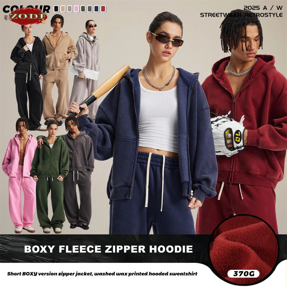 Unisex Heavy-Fleece Zip Hoodie 370 GSM | Retro Batik Wash