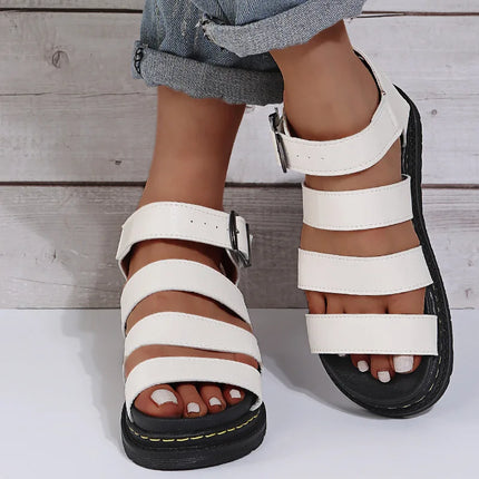 Casual Sport Women's Sandal Peep Toe Metal Buckle Car Stitch Roman Sandal