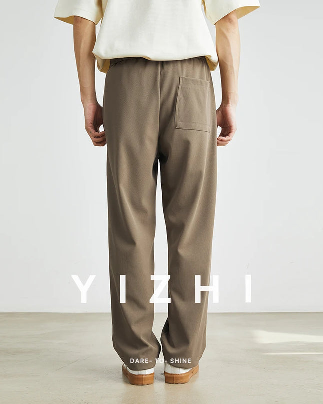 Men’s Straight-Leg Drawstring Trousers – Japanese Casual Elastic Waist Pants